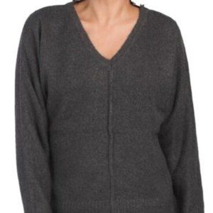 NWT Rachel Zoe Charcoal Gray V Neck Exposed Seam Long Sleeve Sweater Size S